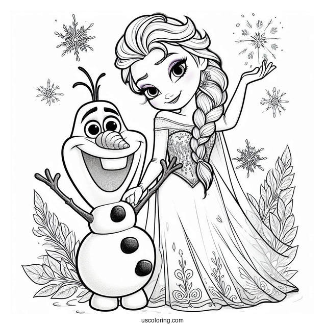 Elsa And Olaf From Frozen Coloring Page
