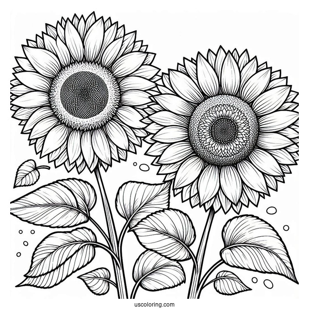Two Smiling Sunflowers To Color In