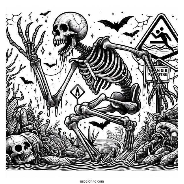 Detailed Danger Skeleton Coloring Page