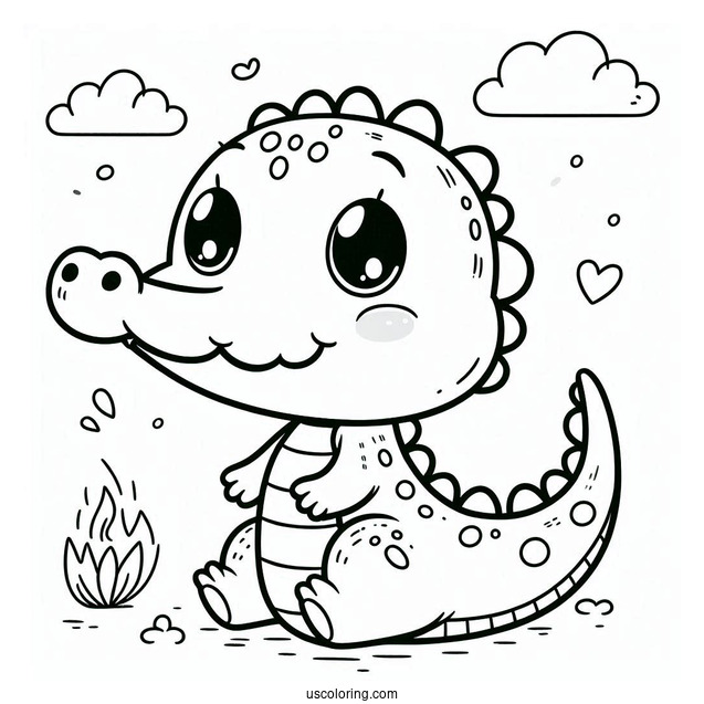 Adorable Baby Crocodile Coloring Page For Toddlers
