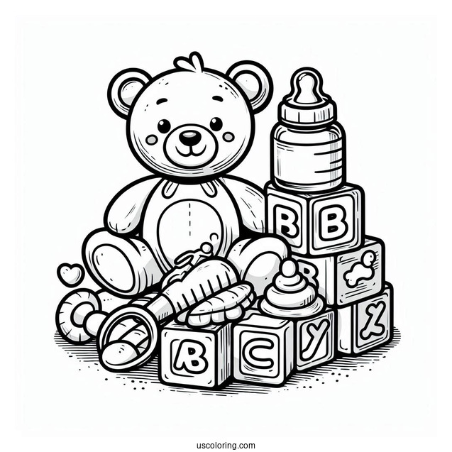 Baby Coloring Page Of Toys Alphabet Blocks And Rock A Stack