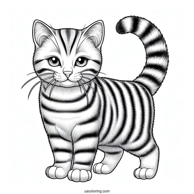 Coloring Page Of Realistic Striped Cat