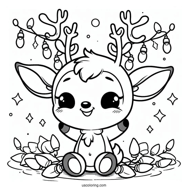 Smiling Baby Rudolph Coloring Page With Christmas Lights