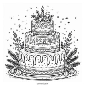 Detailed Christmas Tiered Cake Coloring Page
