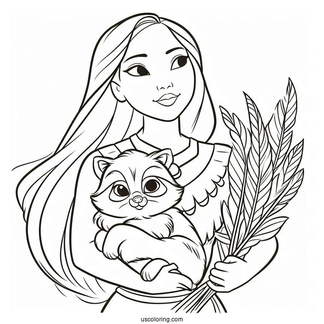 Coloring Page Of Pocahontas Carrying Meeko