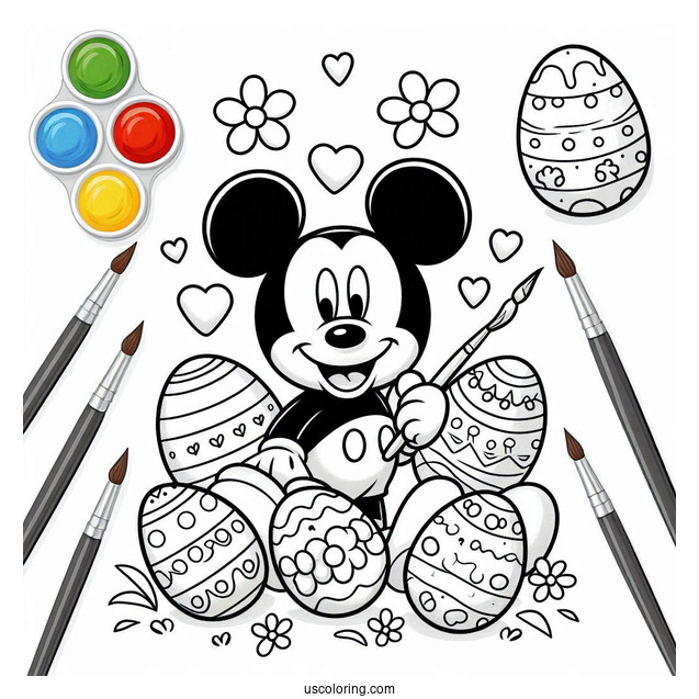 Mickey Mouse Painting Easter Eggs Coloring Page