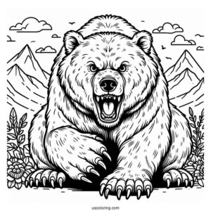 Bear Coloring Page With Sharp Teeth And Claws