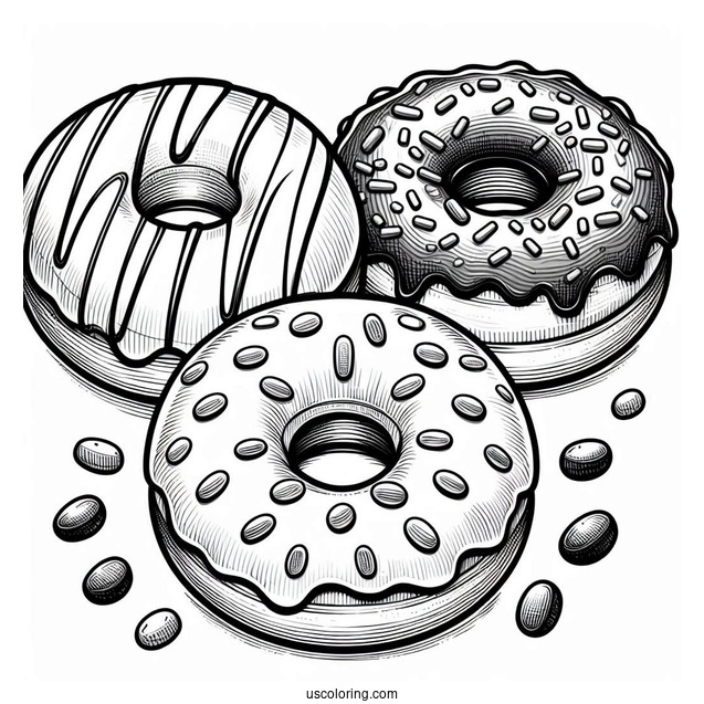 Three Donuts With Glazed, Chocolate and Sprinkles