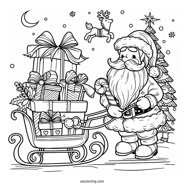 Coloring Page Of Santa Delivery Presents