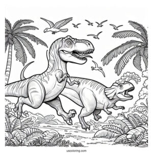T Rex Chasing Parasaurolophus Coloring Page