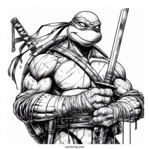 Ninja Turtles Coloring Page Of Adult Donatello Holding Bo Staff