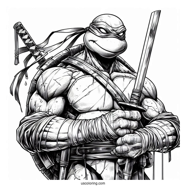 Ninja Turtles Coloring Page Of Adult Donatello Holding Bo Staff