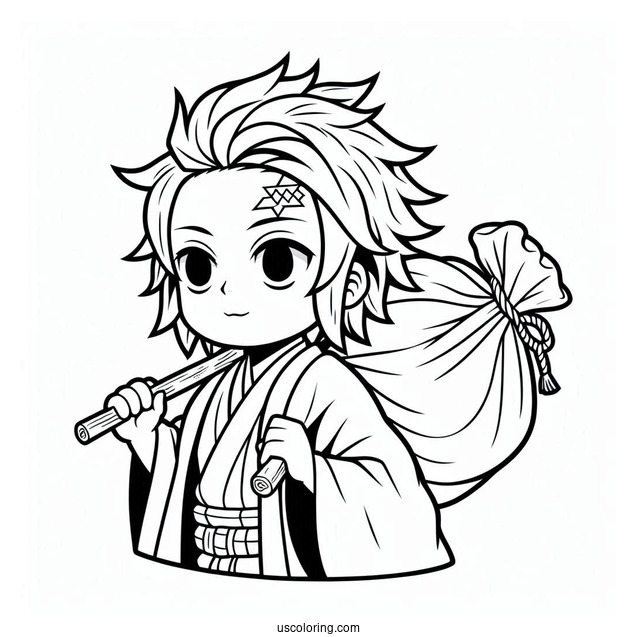 Simple Tanjiro Coloring Page Carrying Zenitsu