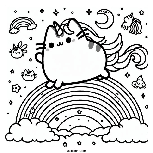 Unicorn Pusheen Cat Jumping Over Rainbow