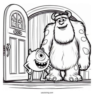 Pixar Coloring Page of Sully And Mike In Front Of Door Mosnter s Inc