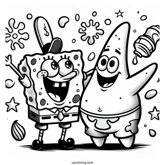 Happy SpongeBob And Patrick Star Coloring Page With Arms Around One Another