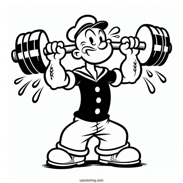 Popeye Coloring Page Lifting Weights