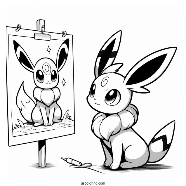 Sylveon Coloring Page Of Umbreon Looking At Eevee Pokemon Poster