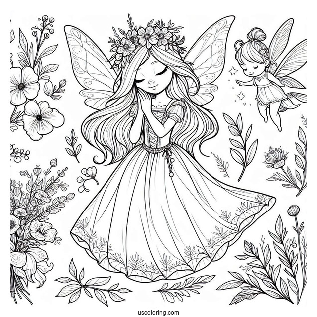Flora, Fauna, and Merryweather Fairies Coloring Sheet