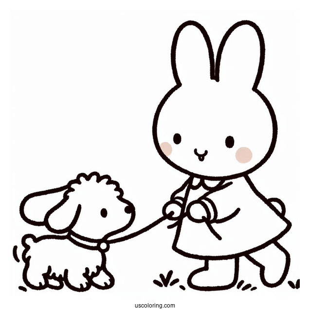 Miffy Coloring Page Playing With Her Dog Snuffy