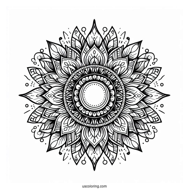 Complex Sun And Flower Mandala Coloring Sheet