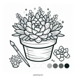 Succulent Coloring Page In A House Flower Pot