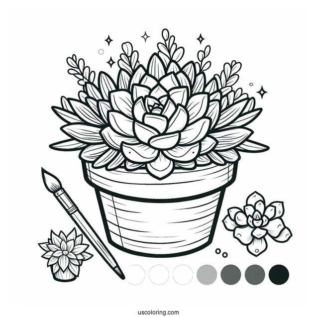Succulent Coloring Page In A House Flower Pot