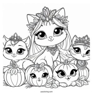 Palace Pets Coloring Page Of Whisker Haven Berry, Petite, Ms. Featherbon, Treasure, Dreamy, Pumpkin, And Sultan