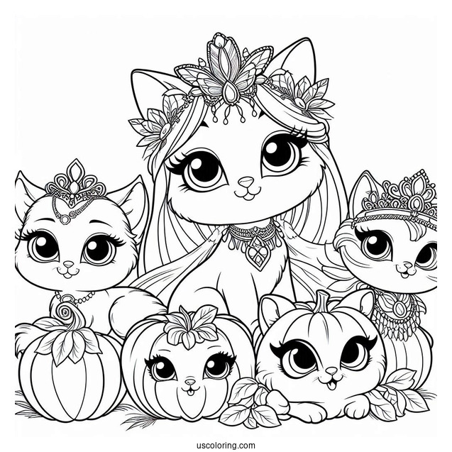Palace Pets Coloring Page Of Whisker Haven Berry, Petite, Ms. Featherbon, Treasure, Dreamy, Pumpkin, And Sultan
