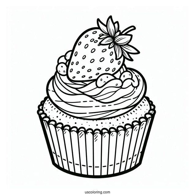 Simple Cupcake With Icing And Strawberry To Color