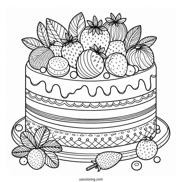 Cake With Maracons And Strawberries