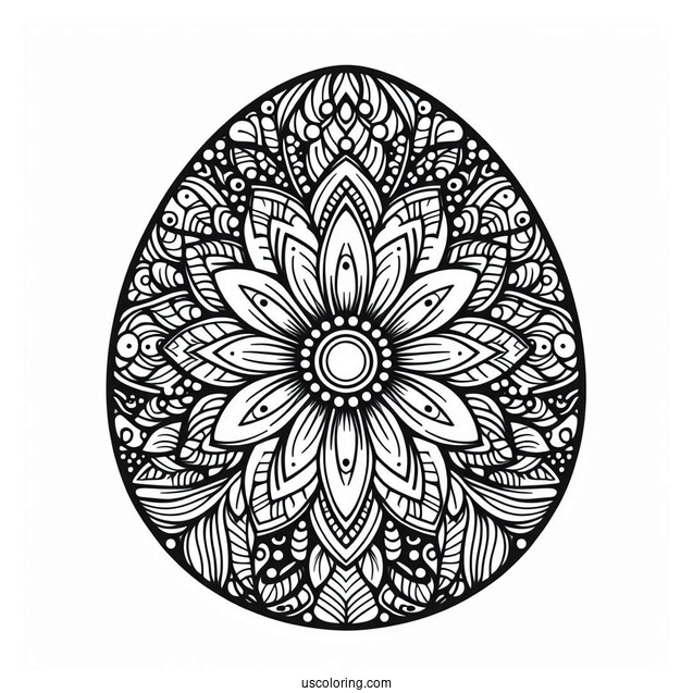 Intricate Flower Mandala Easter Egg Coloring Page For Adults