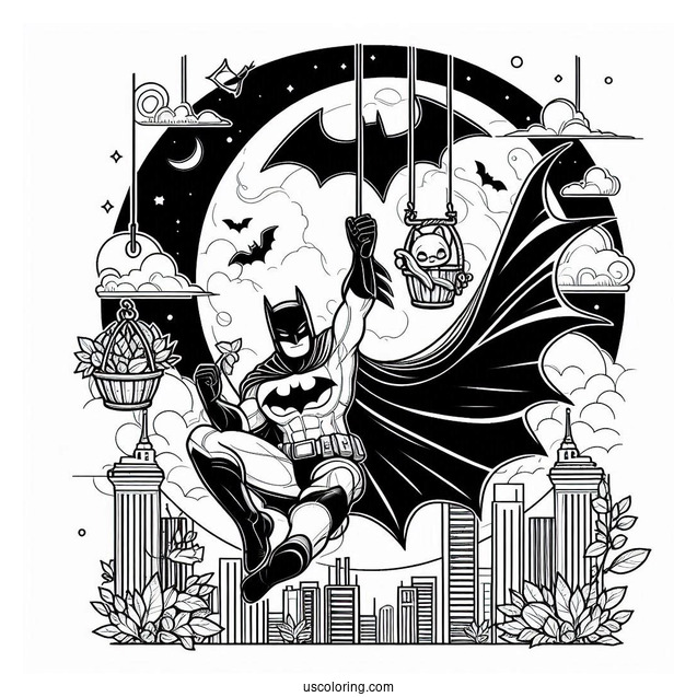Batman With Cape Swinging From Building