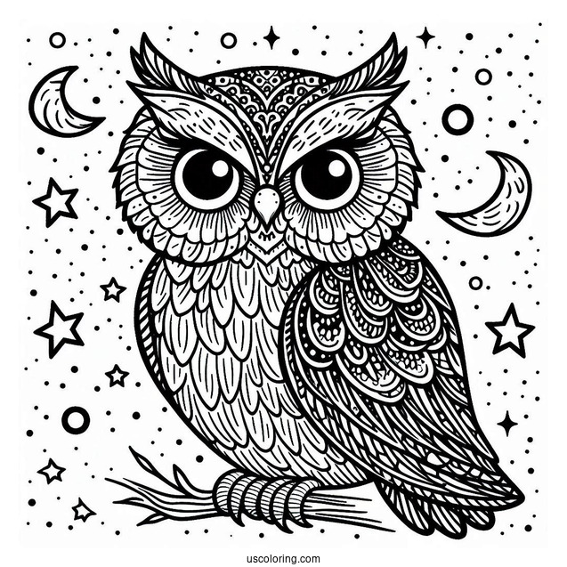 Owl With Intense Eyes Under Starlight