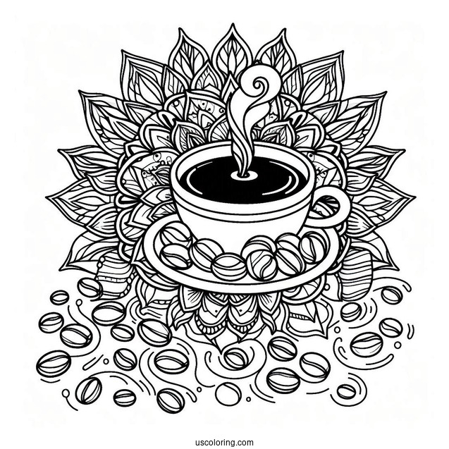 Coffee Coloring Pages Of Mandala With Beans And Spills