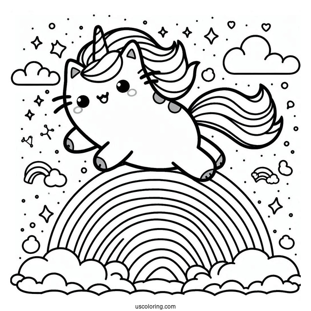 Unicorn Pusheen Cat Jumping Over Rainbow
