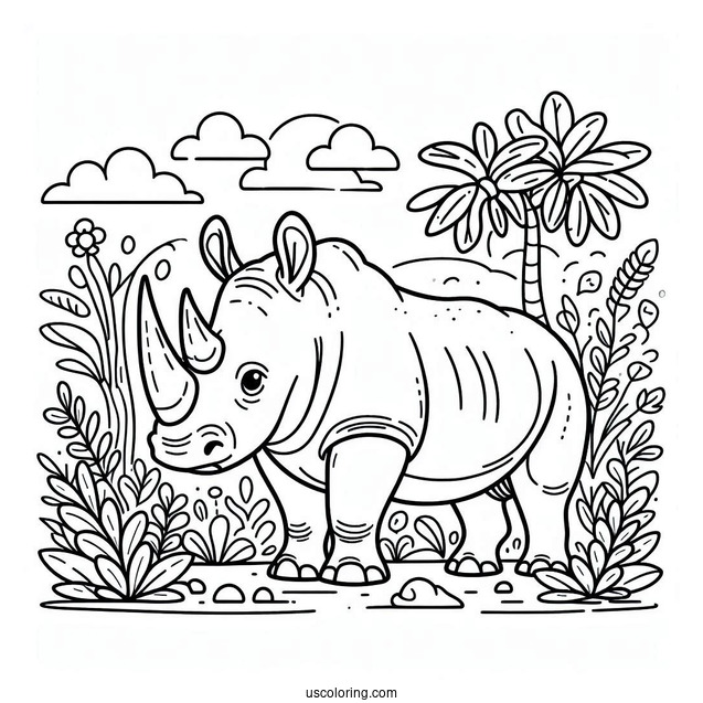 Easy Rhino Coloring Sheet For Kids