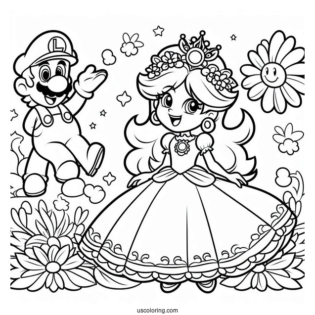 Easy Princess Daisy Coloring Page And Luigi For Kids