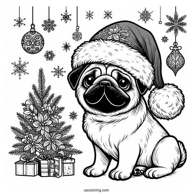 Pug Wearing Santa Hat During Christmas