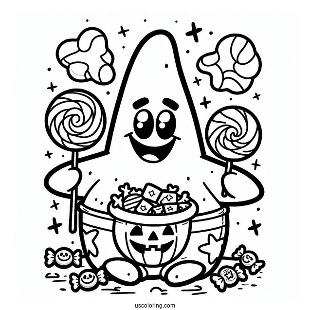 Patrick Star Coloring Page Eating Candies On Halloween