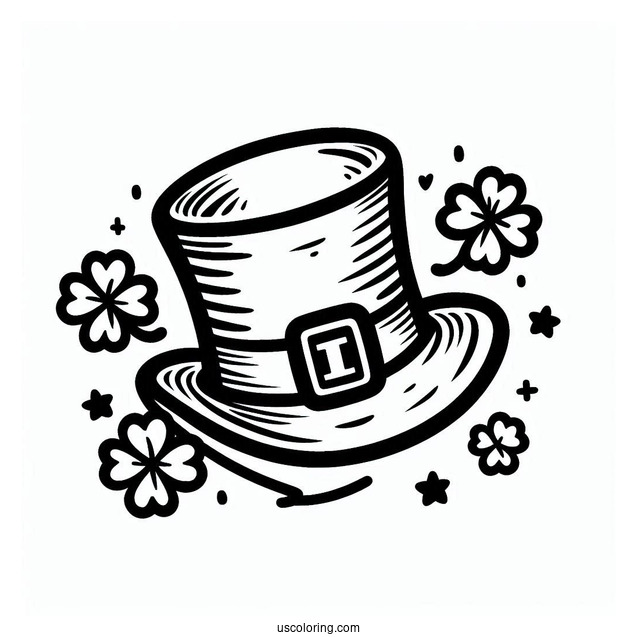 St. Patrick's Day Coloring Page Of Easy Leprechaun Hat With Shamrock For Kids