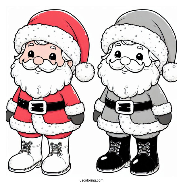 Jolly Looking Santa In Red Suits With Black Boots