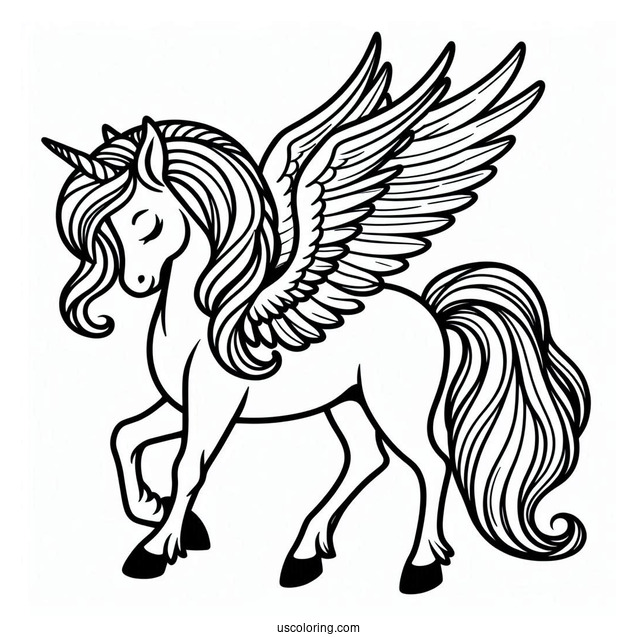 Easy Pegasus Coloring Page Outline For Kids