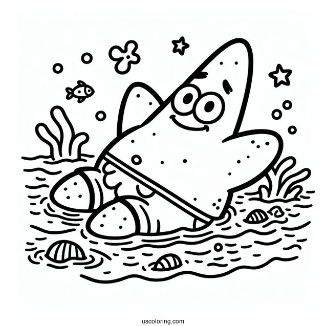 Cute Patrick Star Coloring Page Swimming For Kids