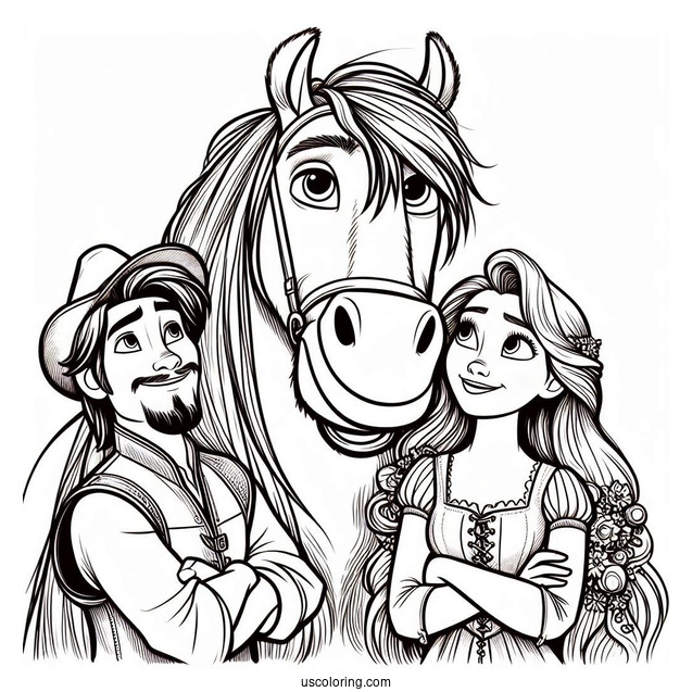 Coloring Page Of Maximus, Rapunzel And Eugene