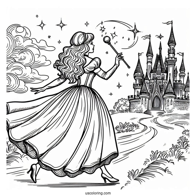Wicked Stepsister Running Away From The Castle Coloring Sheet
