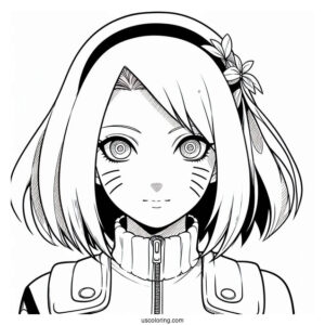 Naruto Coloring Page of Young Haruno Sakura In Konoha