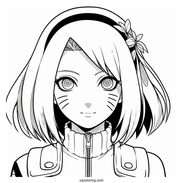 Naruto Coloring Page of Young Haruno Sakura In Konoha