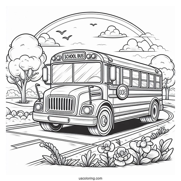 School Bus Driving On Road