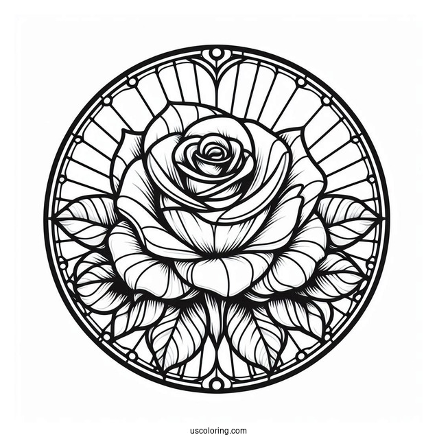 Realistic Rose Stained Glass Coloring Page